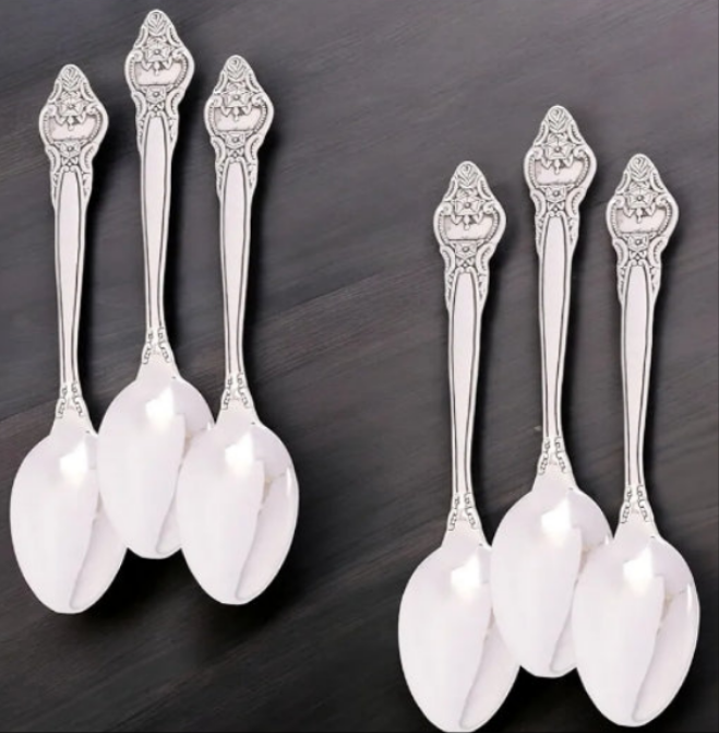 925 Sterling Silver Teaspoon Set - Silver Jewelry Teaspoons - Memorable Gift Set Silverware Utensils - Keepsake Engraveable Plain - Rosette Design, 144 g