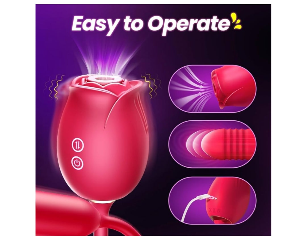 Vibrator Dildo Sex Toys for Women - MOOLIGIRL Rose Sex Toy with Thrusting G Spot Vibrators & 10 Sucking Modes for Clitoral Nipple Stimulation Anal Double-Ended Dildos Adult Sex Toys Games for Couples