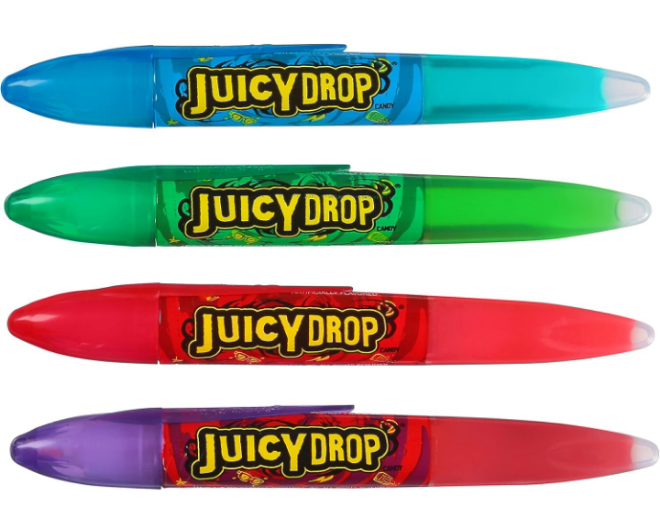 Juicy Drop Sour Candy Gel Pen - 12 Ct Sour Candy Gel Pens in Assorted Fruity Flavors - Sour Candy Variety Pack For Stocking Stuffers, Party Favors, Holiday Candy Gifts For Kids