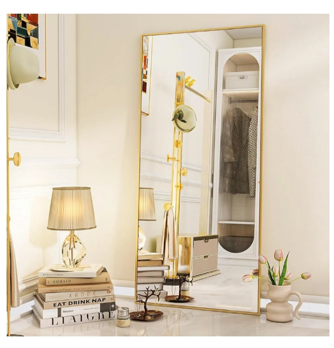 Oversized Full Length Mirror, 71" x 30" Floor Mirror with Stand, Aluminum Alloy Frame Full Body Mirror, Standing Hanging or Leaning Against Wall Bedroom Living Room