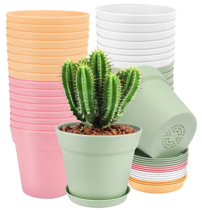 32 Packs 6 Inch Plastic Plant Pots, Plastic Planters for Indoor Flowers with Drainage Holes and Saucers, Nursery Pots for Plants, Flowers, Succulent and All House Plants,