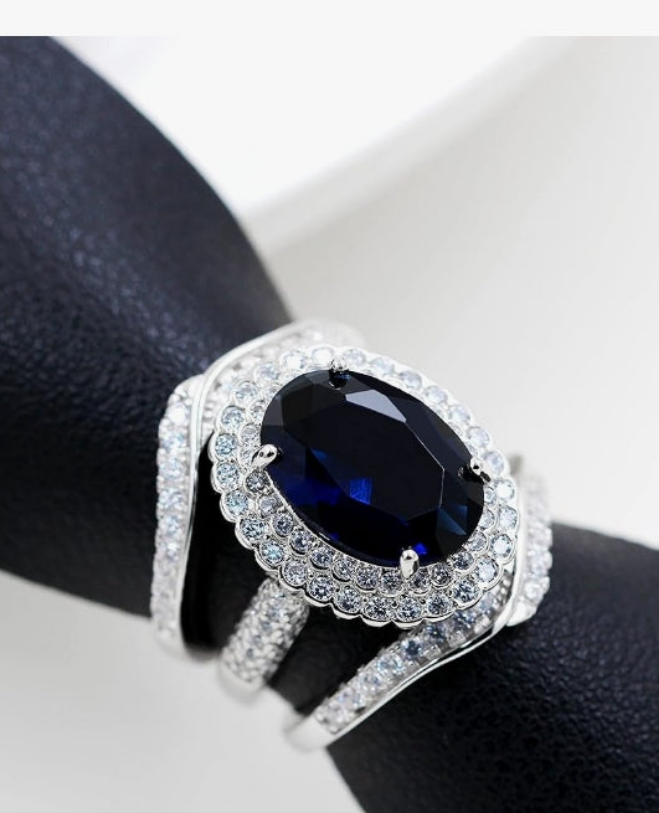 Adjustable Platinum Plated Crystal Rings, Big Oval Cubic Zirconia Ring, Solitaire Split Shank Rings Birthstone Jewelry Gifts