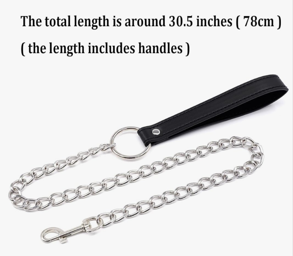 Fur-lined Black Leather Bondage Collar and Leash Set, Leather Bondage Toys Sex Collar with Chain Leash for SM Games