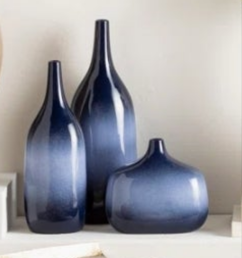 3-Piece Set of Ceramic Table Vases in Blue or Green