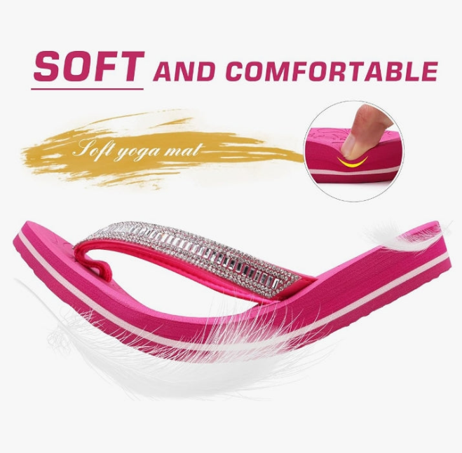 Women's Flip Flops with Rhinestone, Arch Support Yoga Mat Comfort Walking Summer Beach Thong Sandals with Plantar Fasciitis Rubber Soles US Size 5-11