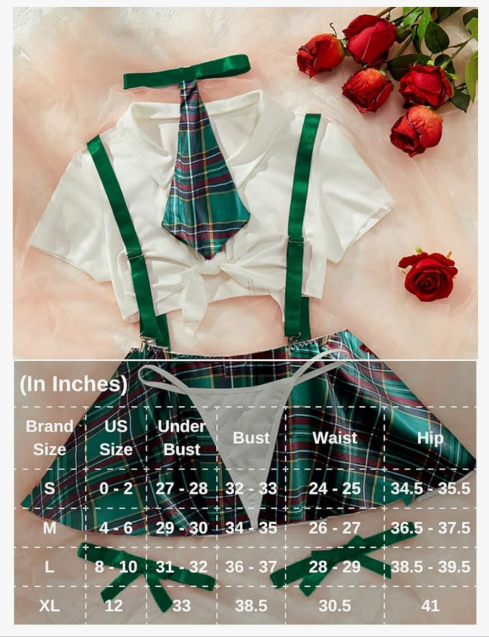 5 Piece Cosplay Costumes For Women,Halloween Lingerie Outfits,Tie Crop Top & Plaid Skirt Set
