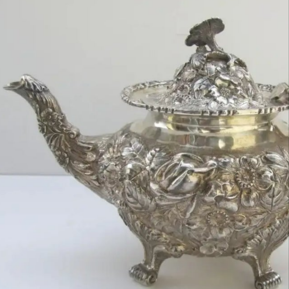 Sterling Silver Tea Coffee Set Repousse Baltimore Rose by Schofield 5 Piece