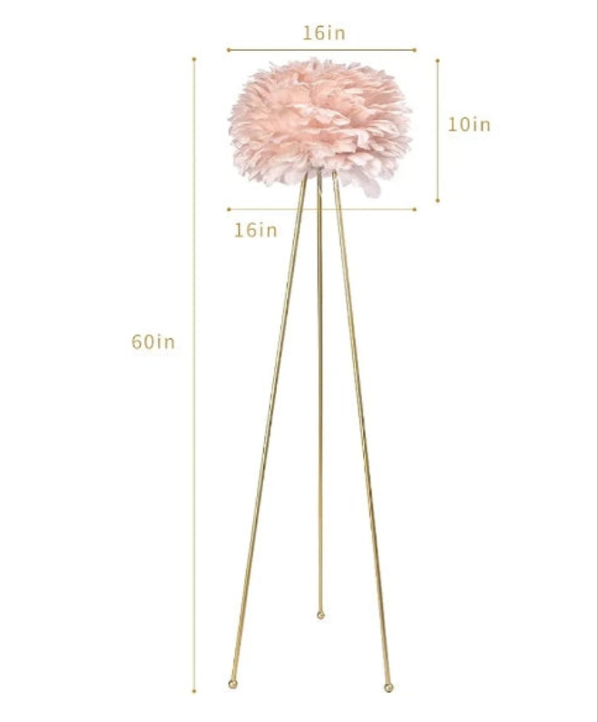 Feather Floor Lamp, Tripod Floor Lamp with Pink Feather Shade, Standing Light for Bedrooms/Dining Room/Living Room/Kitchen,Gold Classic