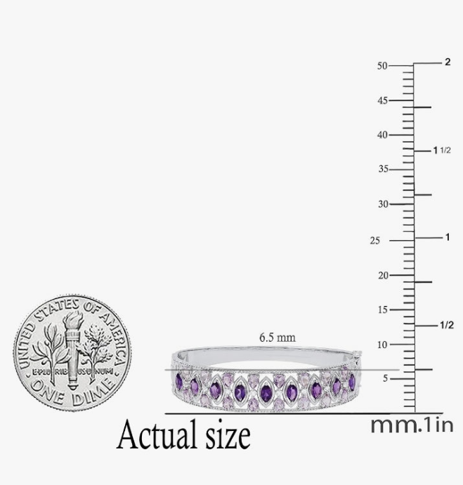 925 Marquise & Pear Amethyst with Round White Sapphire Ladies Gorgeous Bangle Bracelet, 925 Sterling Silver
