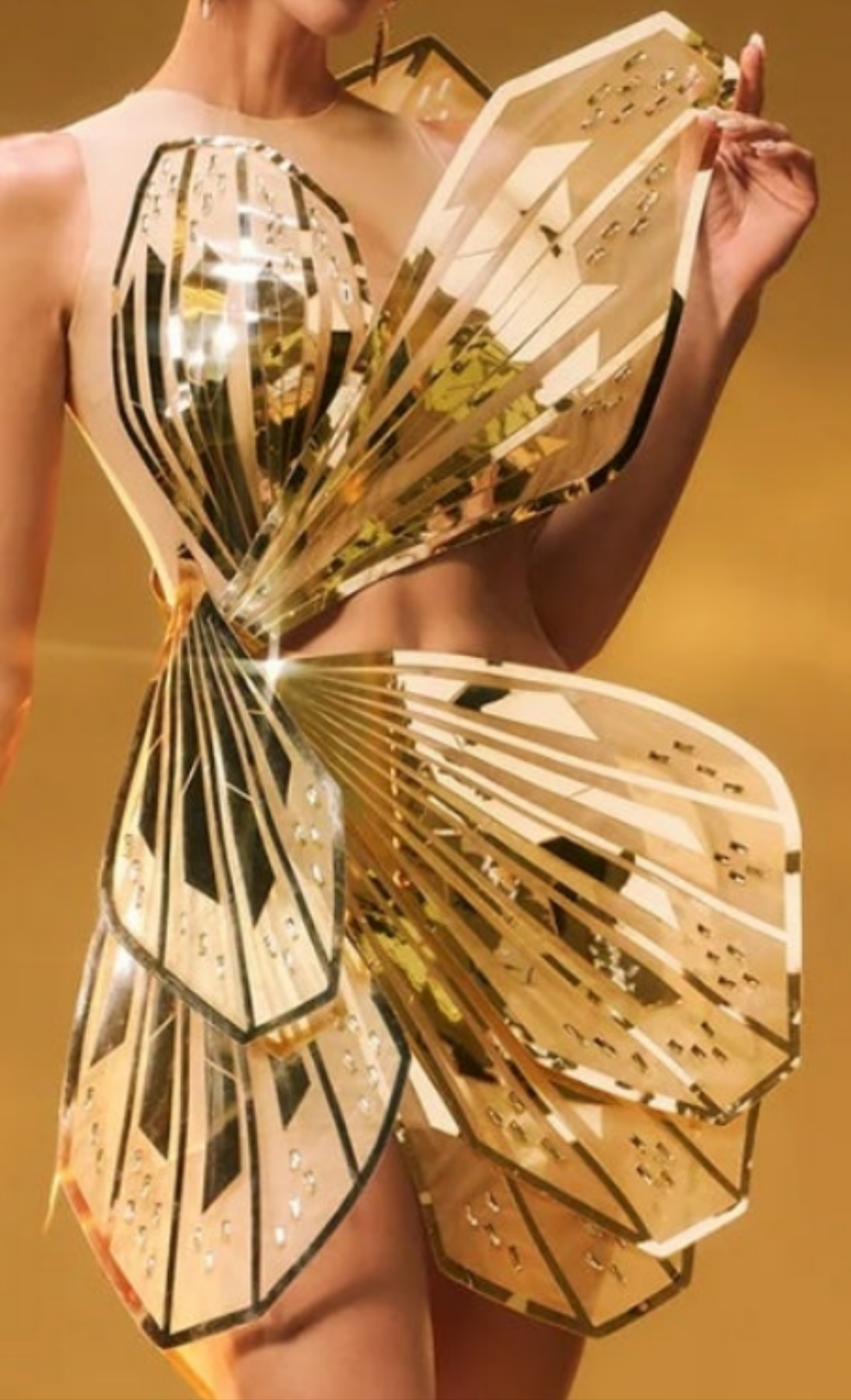 COCOMONEY Butterfly Embellished Cutout Mini Dress In Gold size XS