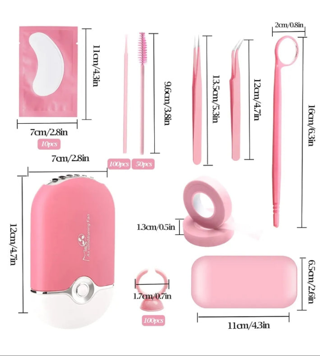 267 PCS Eyelash Extension Supplies Lash Extension Kit USB Air Conditioning Blower,Silicone Pad,Under Eye Gel Pads,Mini Makeup Mirror,Tapes,Tweezers,Glue Rings,Eyelash Brushes,Mini Applicator