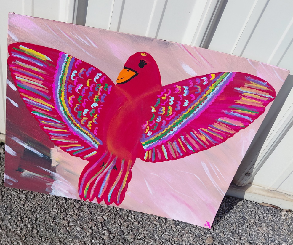 COCOMONEY ART Red Bird 1 OF 1 CUSTOM PIECE BY COCOMONEY painting on canvas