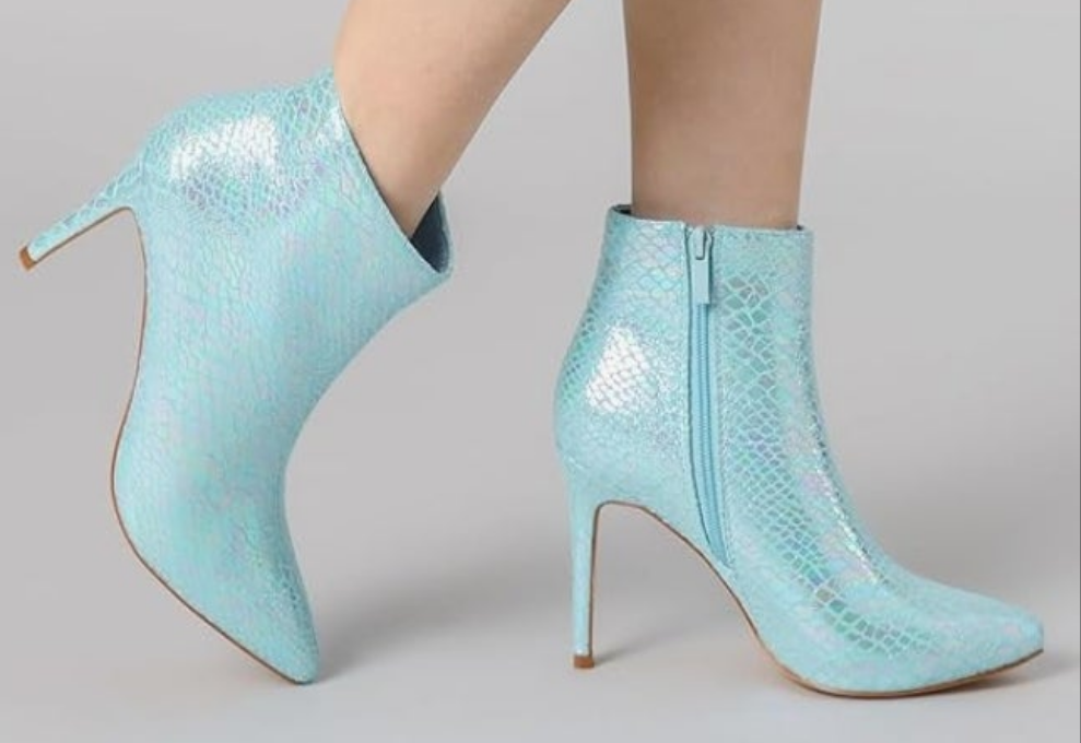 Snakeskin Printed Metallic Boots Pointed Toe Stiletto Heel Ankle Boots for Women