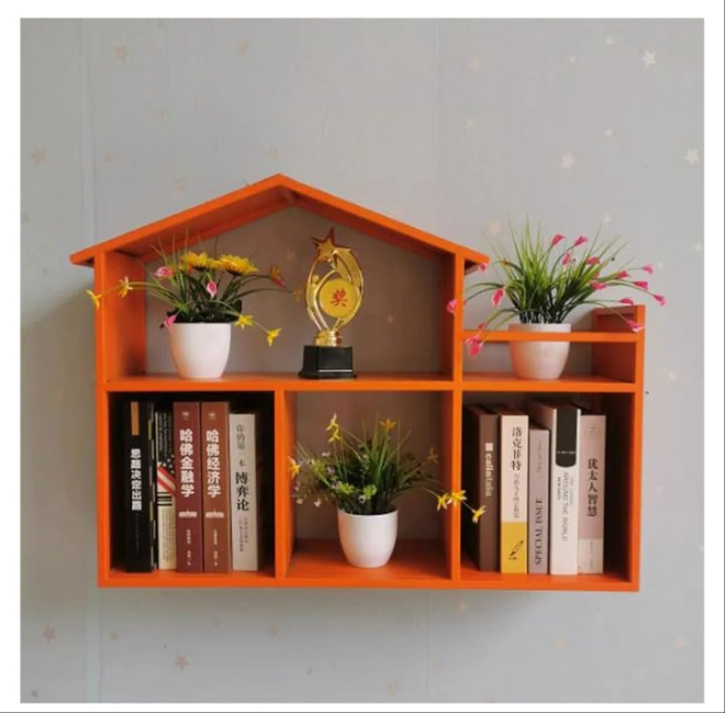 Wall Mount Shelves Small House Shape Floating Shelves Metal Frame,Wall Mounted Display Shelves Storage Unit,Modern Home Decor Wall Shelf Bookshelves for Living Room,Nursery,Office,Bedroom,Bathroom,