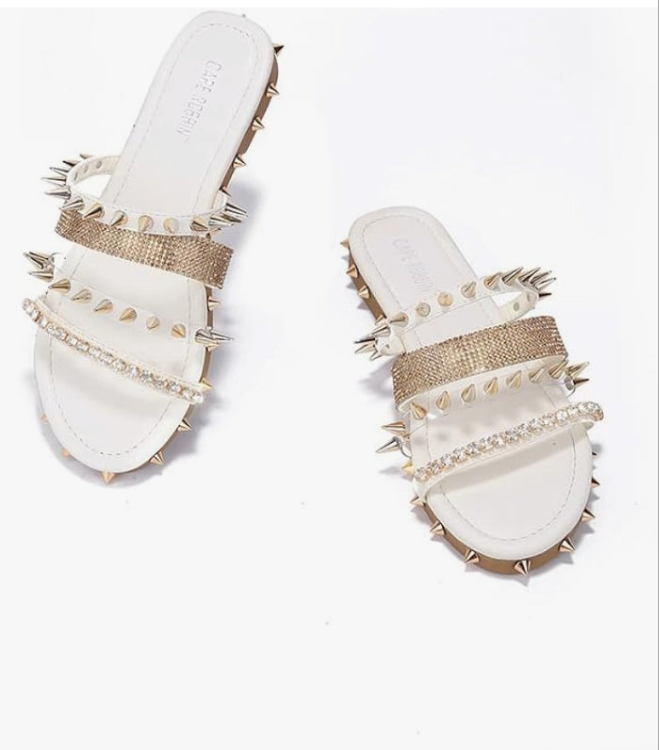 Studded Womens Sandals - Fashion Slides for Women with Spikes - Comfortable Slip-On Flat Sandals for Women -