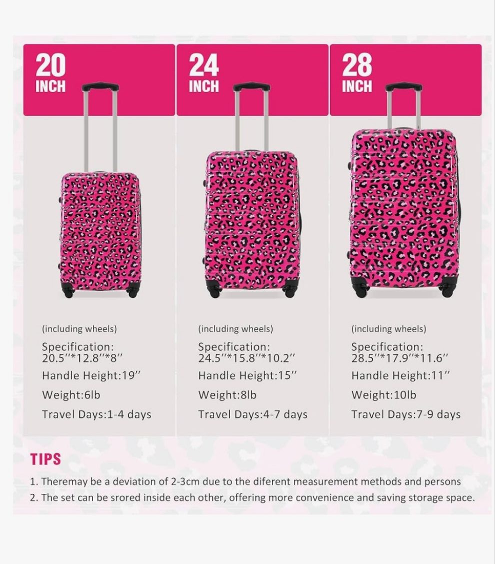 Luggage Sets 3 Piece, Hardside Expandable Suitcase Set with Spinner Wheels, Lightweight Leopard 20+24+28 IN Suitcase with Carry on Luggage, Leopard