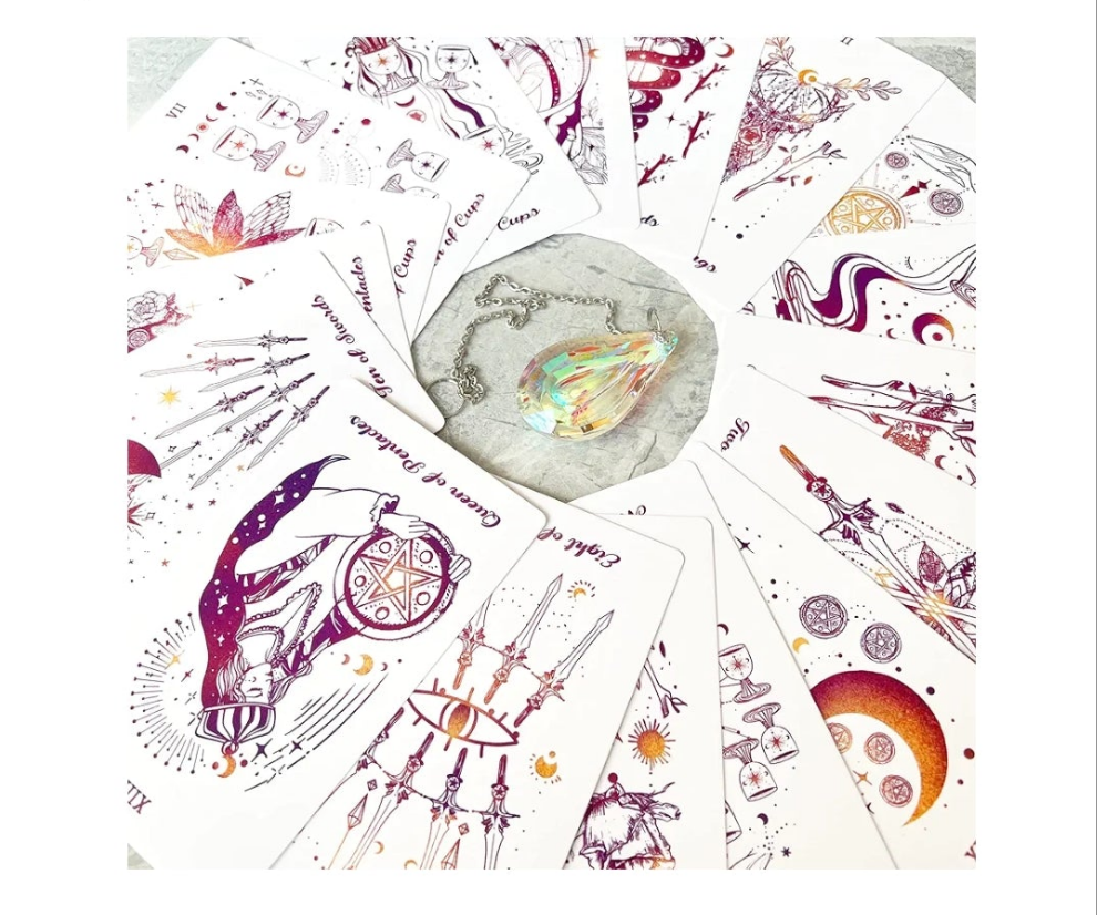 78 Tarot Cards with Guide Book - Tarot Deck Gift Set with Tarot Cloth, Chakra Stones & Tarot Bag, Purple Tarot Cards Fortune Telling Game Craft Cardboard for Beginners and Expert Readers