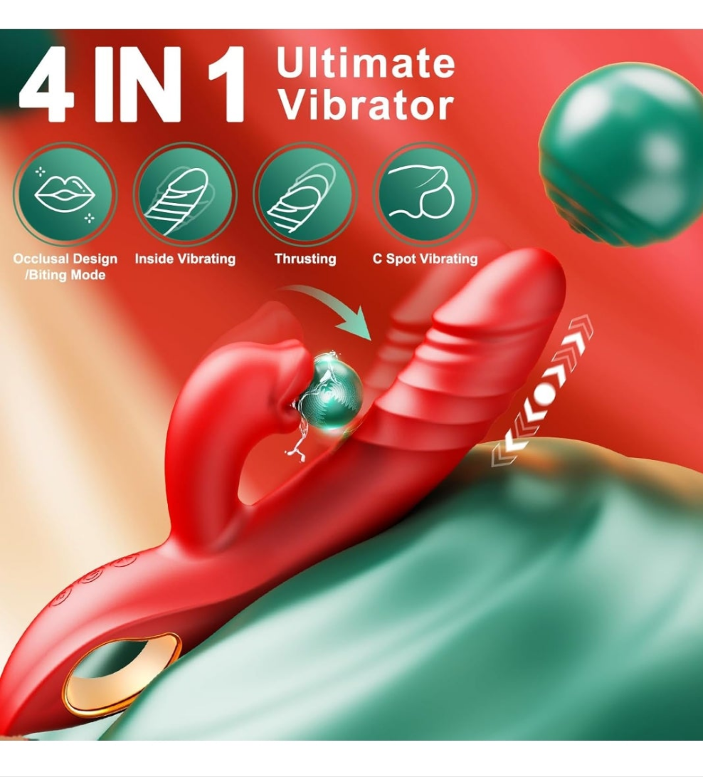 Vibrator Thrusting Dildo Adult Sex Toys, 4IN1 G Spot Vibrators Tongue Clitoral Stimulator Rose Sex Toy Dildos with 10 Vibrating 5 Thrusting & Licking Biting Modes, Nipple Anal Women Couples Sex Toys