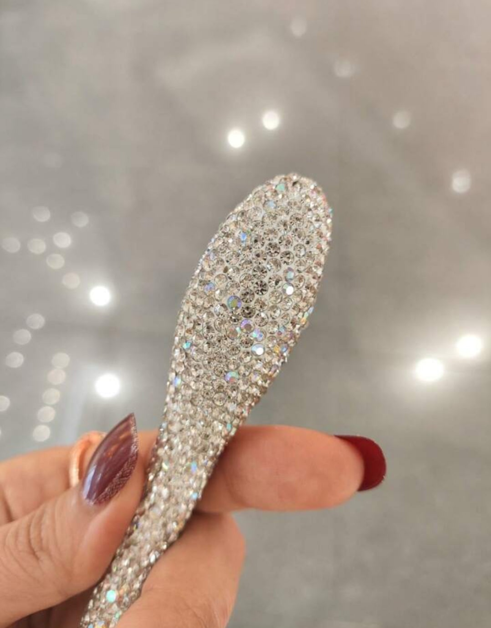 2pc Large Size Long Handle Makeup Brush, Premium Rhinestone Powder Brush With Slim Waist Handle Design For Blush