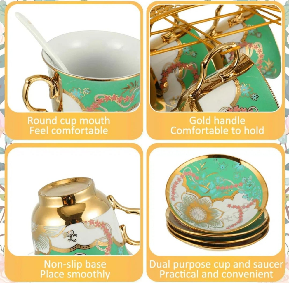 Porcelain Floral Teapot Set For 10