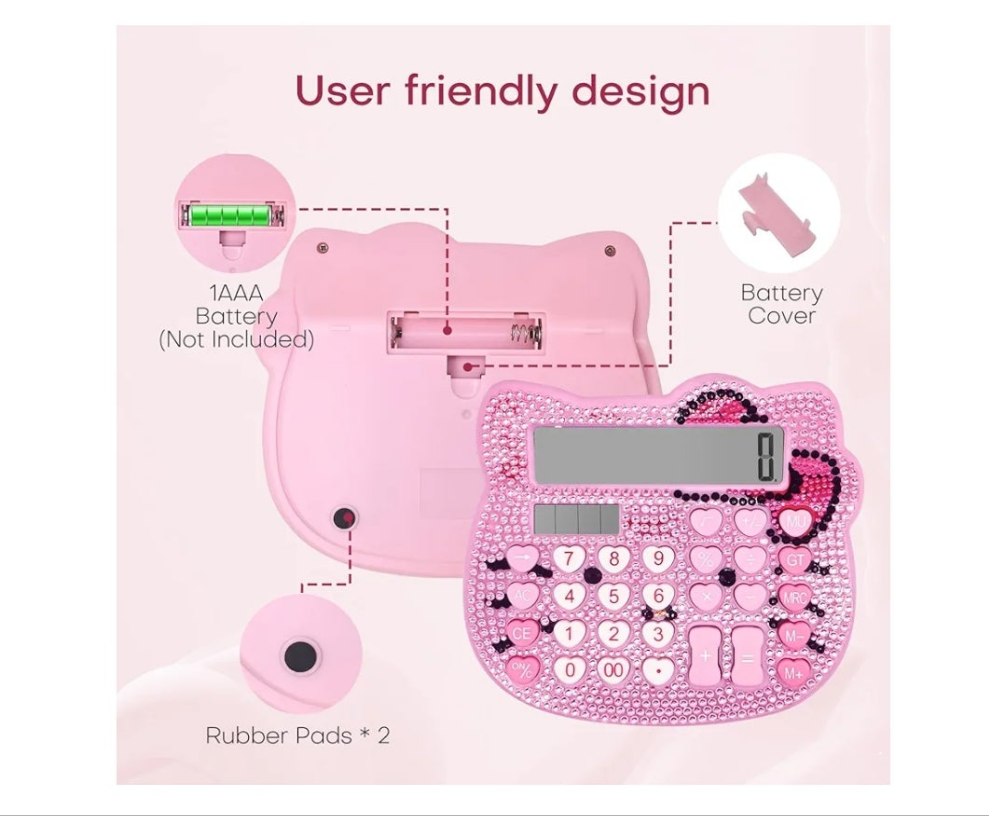Cute Calculators, Women Desk Calculator 12 Digit with Large LCD Display and Sensitive Button, Suitable for Adults and Children, Standard Function for Office, Home, School (Pink+Pink Jewel Model