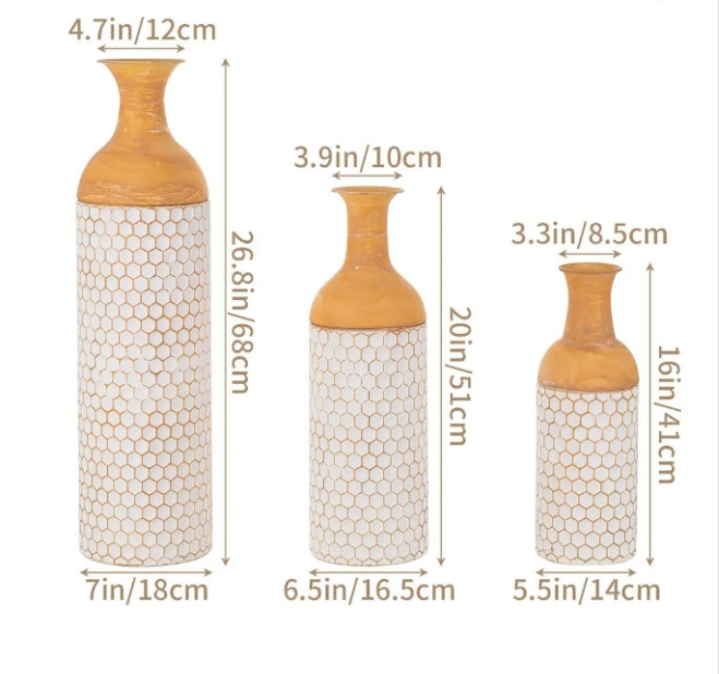 Floor Vases Set of -27/20/16in Metal Extra Large Vase for Dried Flowers Shabby Chic Oversized High Vases Standing Antique Terracotta Farmhouse Vase for Pampas Grass Twigs Wicker