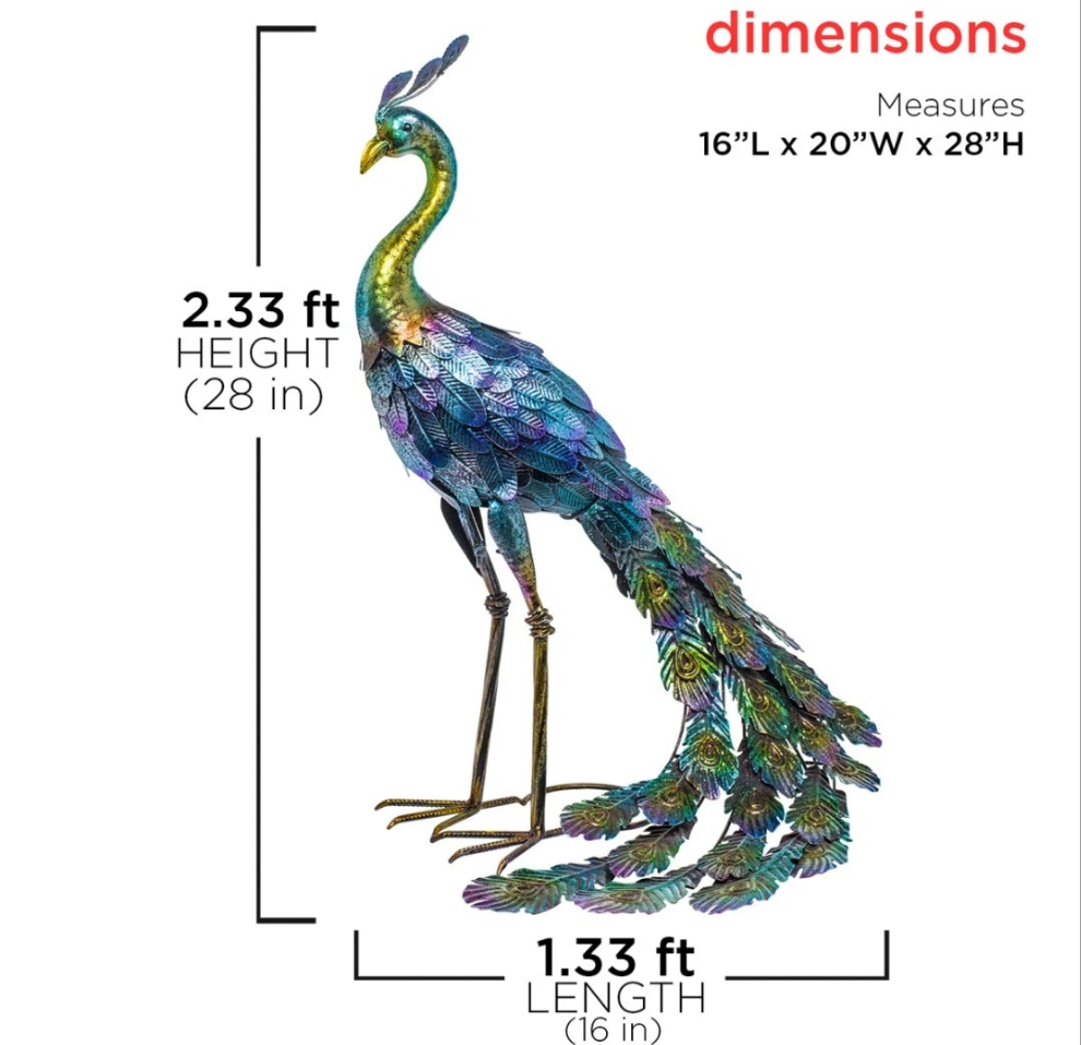 Peacock Statue Colorful Outdoor Weatherproof