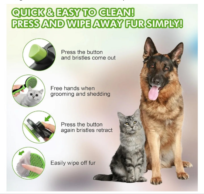 Pet Grooming Brush Kit 7pcs, Cat Brush with Release Button Comb Set for Shedding -Cat Brush&Nail Clippers File Set for Cat Dogs Long matted Haired Pets and Nail Repair