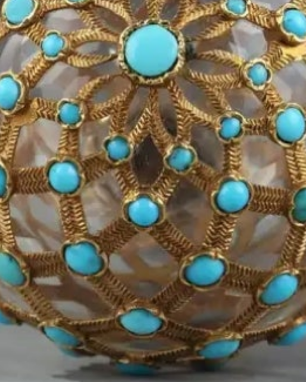 Gold, Crystal and Turquoise Perfume Flask Restauration Period 18k Gold