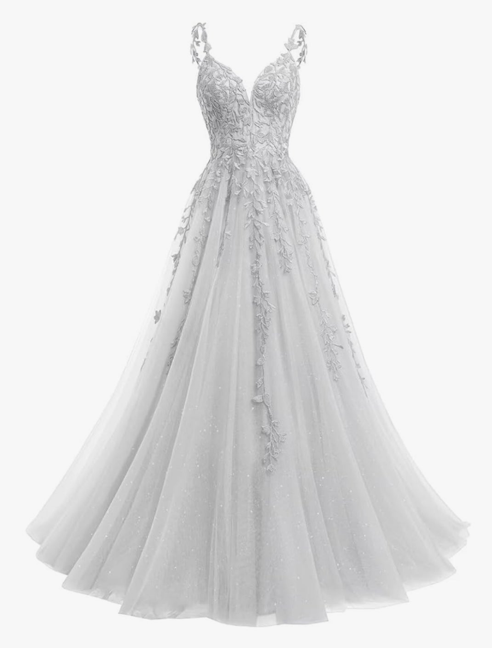 V Neck Tulle Wedding Dresses Long Sparkly Lace Formal Ball Room Party Dress