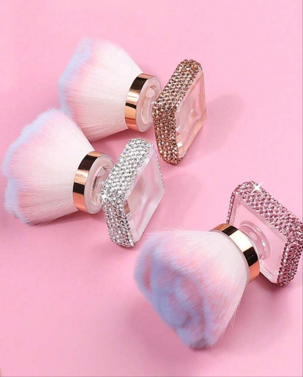 1pc Premium Rose Shaped Makeup Brush With Crystal Decoration, Foundation Blush Brush, Large Size Rose Shaped Nail Art Brush, Diamond Edge Dust Brush