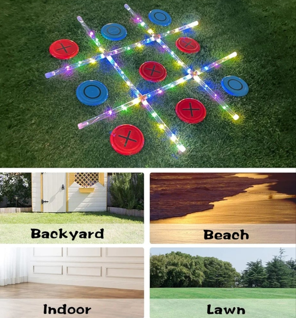 Outdoor Games Giant Tic Tac Toe Games, Yard Lawn Toss Games with Light, Glow in Dark Backyard Games for Family Adults and Kids (3ft x 3ft)