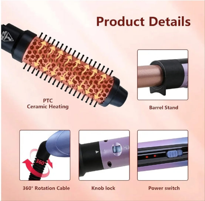 Curling Iron Set, 6 in 1 Hair Curling Wand with Curling Brush and 5 Interchangeable Ceramic Curling Wand(0.35'-1.25') Tourmaline Hair Curler, Instant Heat Up Curling Iron for Long Hair Women