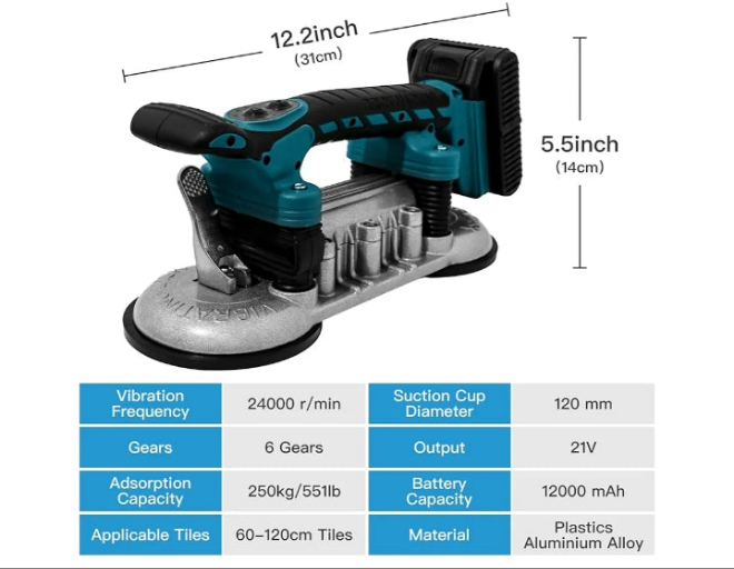 Tile Vibrator Tool, Professional and Efficient Tile Tool, Powerful Leveling Handheld Tile Laying Machine, 12000mAh 24000r/min 6 Speeds