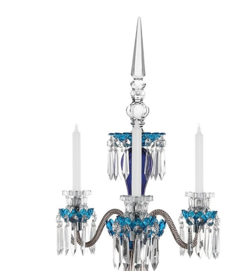 ARLEQUIN AMETHYST CRYSTAL CANDELABRA Saint-Louis Crystal Arlequin Three-Light Electric Candelabra or Five-Light