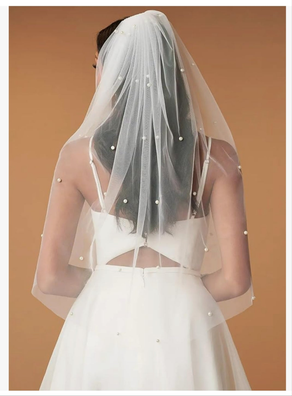 Pearl 1 Tier Elbow Length Wedding Bridal Veil with Metal CombSize: Elbow length:29.5inch(75cm)