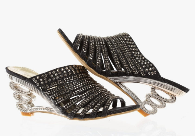 Women's Strappy Rhinestone Slide Dress Sandal