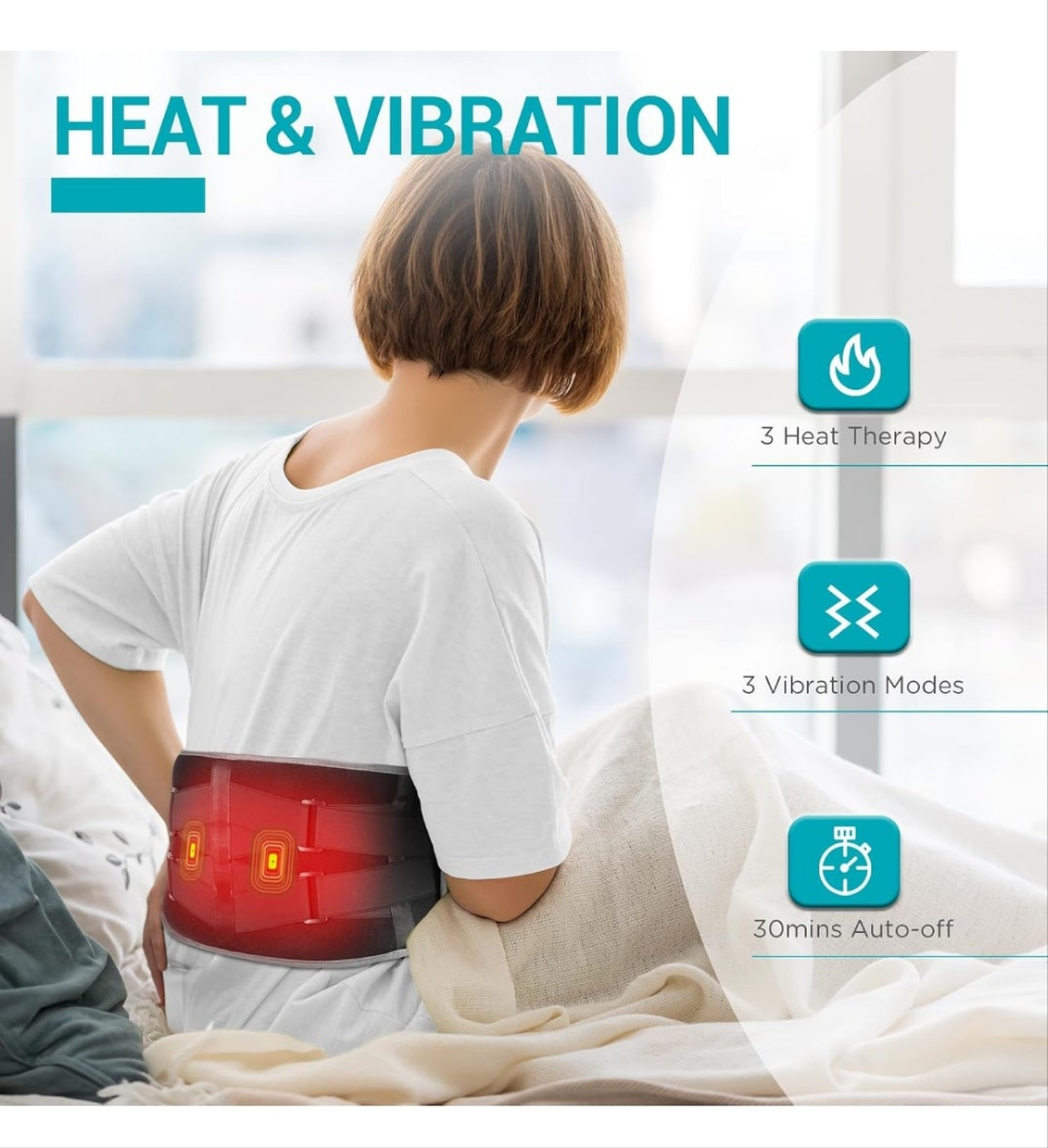 Cordless Heating Pad with Massager for Back Pain Relief, Portable Lower Back Massager FSA HSA Eligible Wearable, Father's Day Gifts, Birthday Gifts for Dad Mom Men Women, 3 Heat Auto-Off 58"