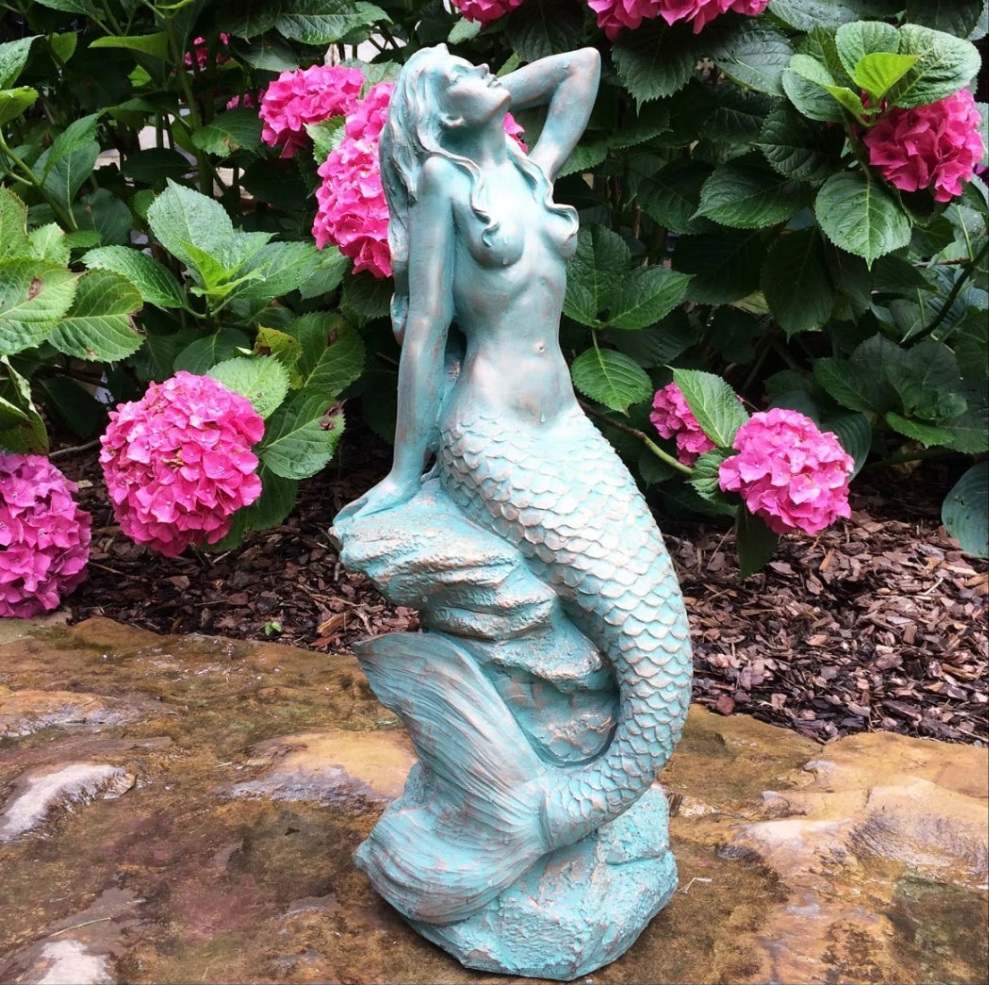 Sexy Mermaid on Coastal Rock Statue Outdoor Waterproof Porch Garden Pool Side Decor Bathroom