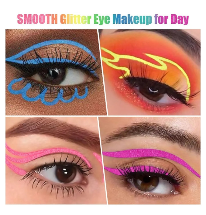 7 Colors Liquid Eyeliner: Neon UV Glitter Eyeliner Pencil - Colorful Waterproof Eye Liner - Rainbow Smudge-proof Eye Makeup Pen Set For Halloween, Party And