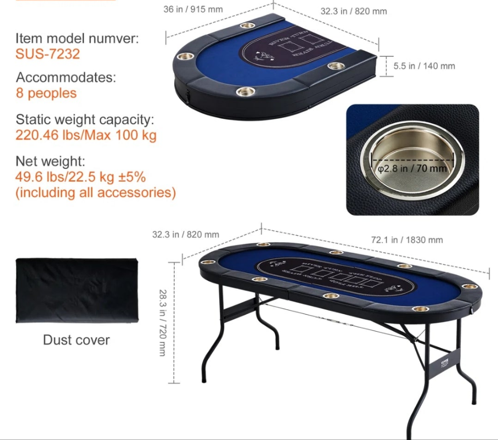 8 Player Foldable Poker Table for a night of fun