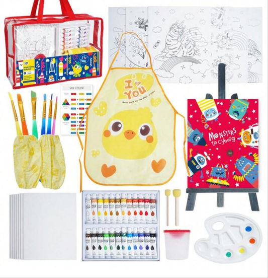 52 Pcs Paint Set With 24 Colors Acrylic Paint, Wood Easel, 8" X 10" Canvases, Brushes, Storage Bag, Great Gift For Christmas New Year