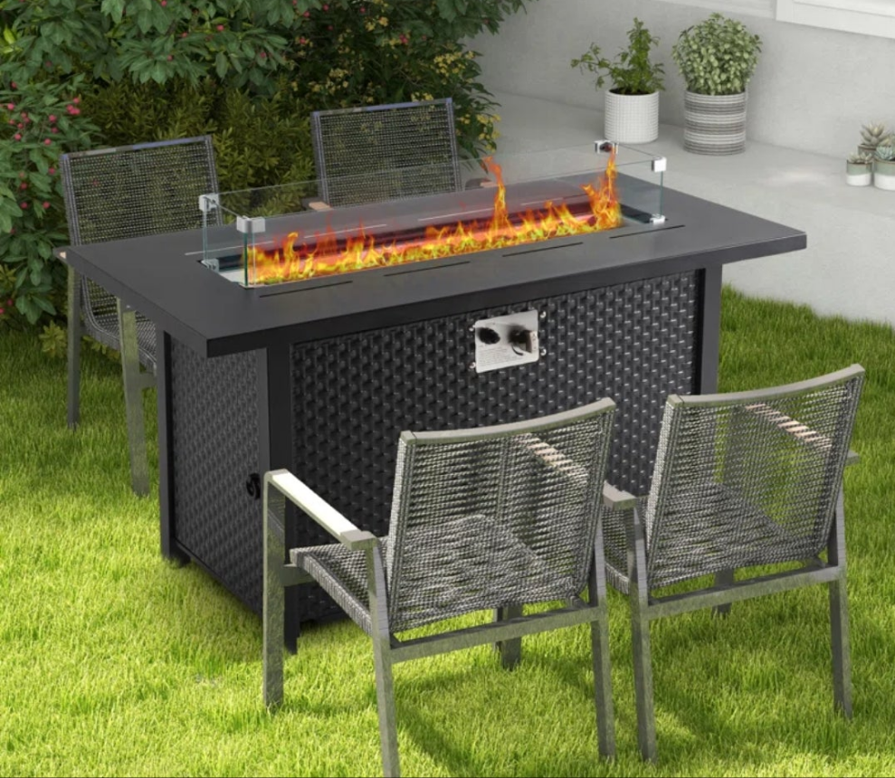 27'' H x 43'' W Steel Propane Outdoor Fire Pit Table with Cover
