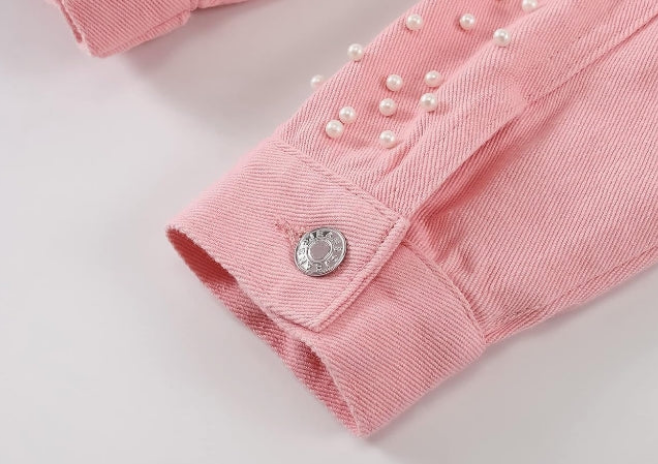 Pearls Denim Jacket Cropped Rhinestones Jean Jacket Coat