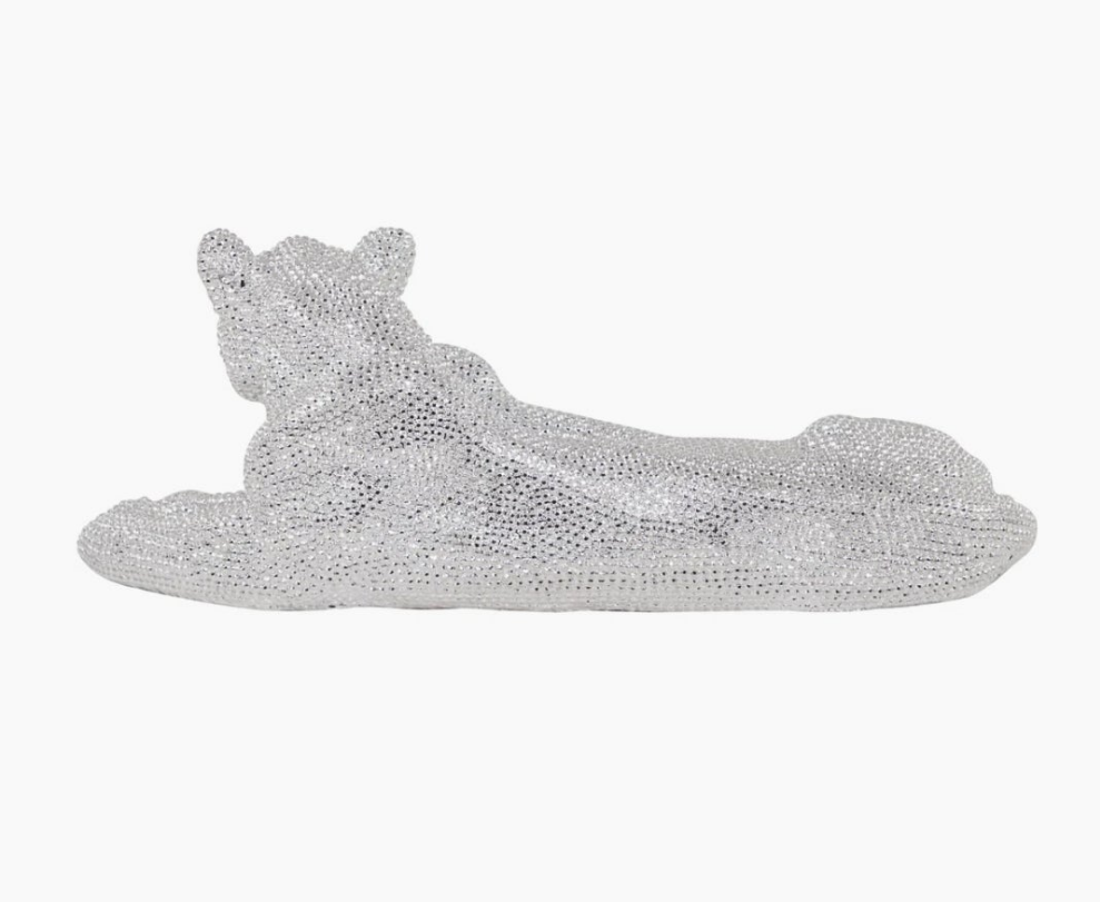 Floor Leopard Decorative Sculpture with Carved Faceted Diamond Exterior