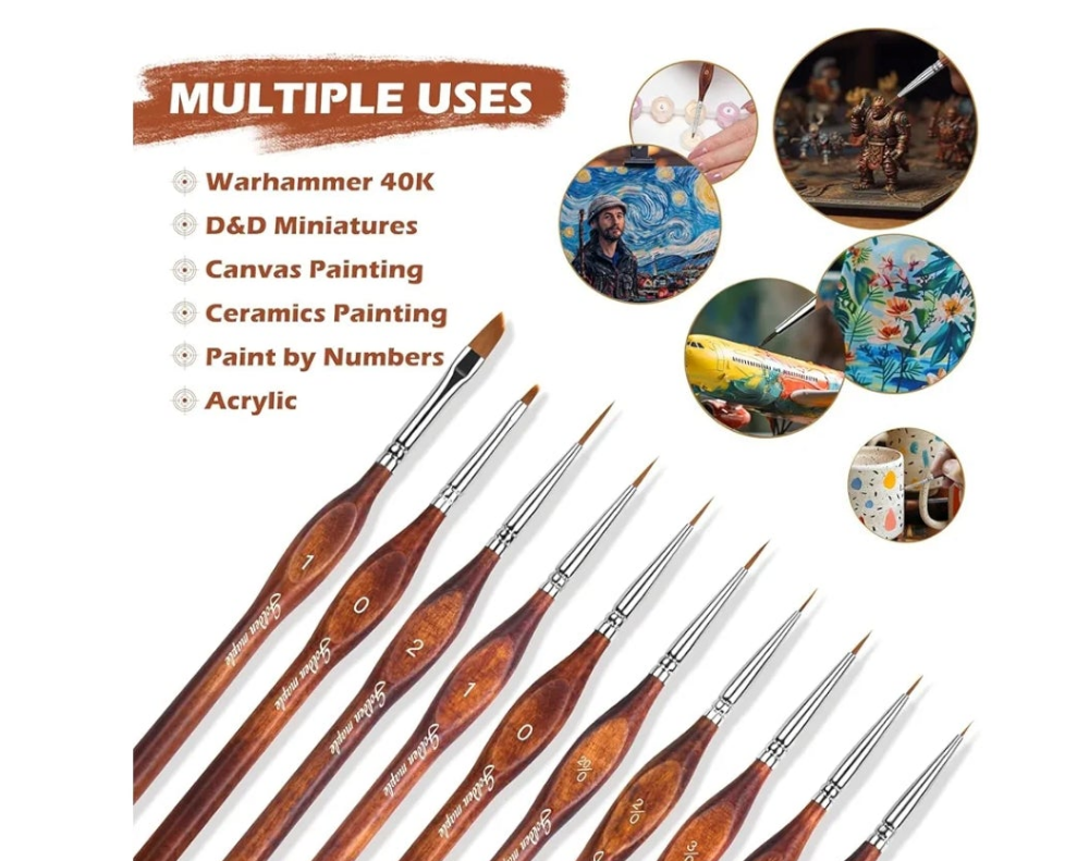 Miniature Model Paint Brushes-10pcs Micro Detail Paint Brush Set,Small Fine Detail Brushes for Acrylic, Oil, Watercolor & Paint by Number, Citadel, Figurine, 40k