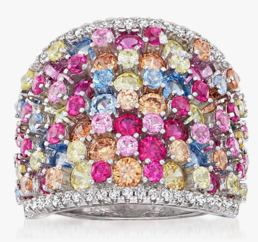 4.10 ct. t.w. Multicolored Simulated Sapphire and .20 ct. t.w. CZ Wide Ring in Sterling Silver