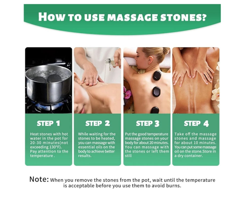Hot Stones for Massage-6 Large Essential Basalt Massage Stones Set (3.15in) with 1 Gua Sha Facial Tools, Massage Tools for Professional or Home SPA, Relaxing, Healing, Pain Relief