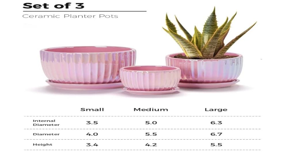 3 Ceramic Flower Pots,Yellow Plant Pots for Indoor Plants,4.1+5.1+6.5 inch Ceramic Plant Pots with Tray,Medium Indoor Planters for Aloe Cactus Decorative Pots with Drainage Hole (Set of 3)