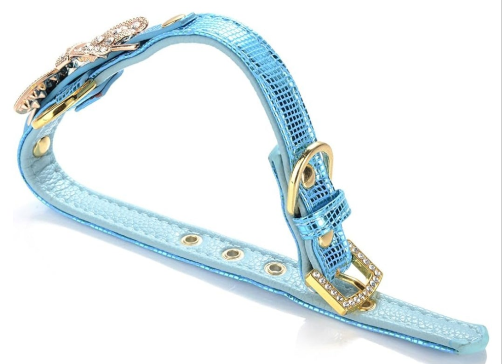 Gold Bling Diamond Giltter Leather Fashion Collar with Ring for Tags for Small Dogs,Cat,Puppy and Kitty Walking Travel Party Gifts Tedd, Poodle Dog,Bulldog and Yorkshire Terrier (Small